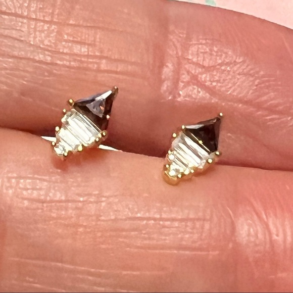 Stormy Reflection Gray Triangle Crystal Clear Baguettes Gold Pierced Earring 1pc - Picture 9 of 9